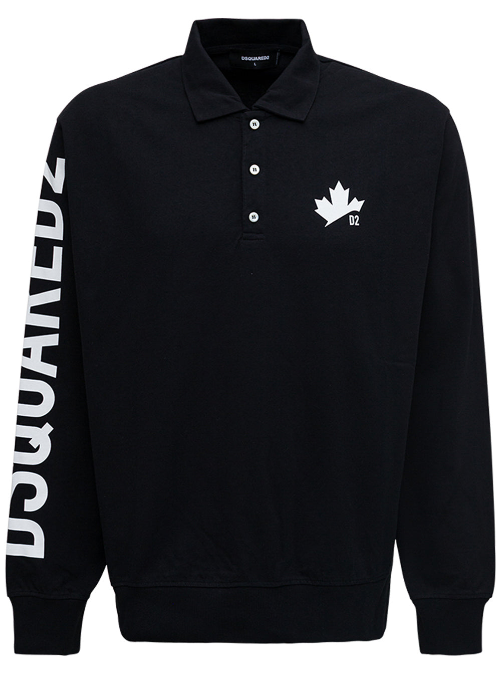 Long Sleeved Cotton Polo Shirt With Logo Print Black Jersey
