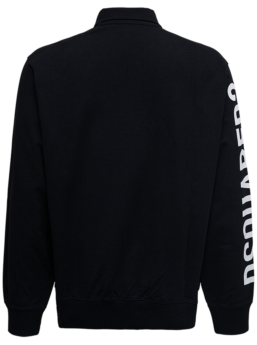 Long Sleeved Cotton Polo Shirt With Logo Print Black Jersey