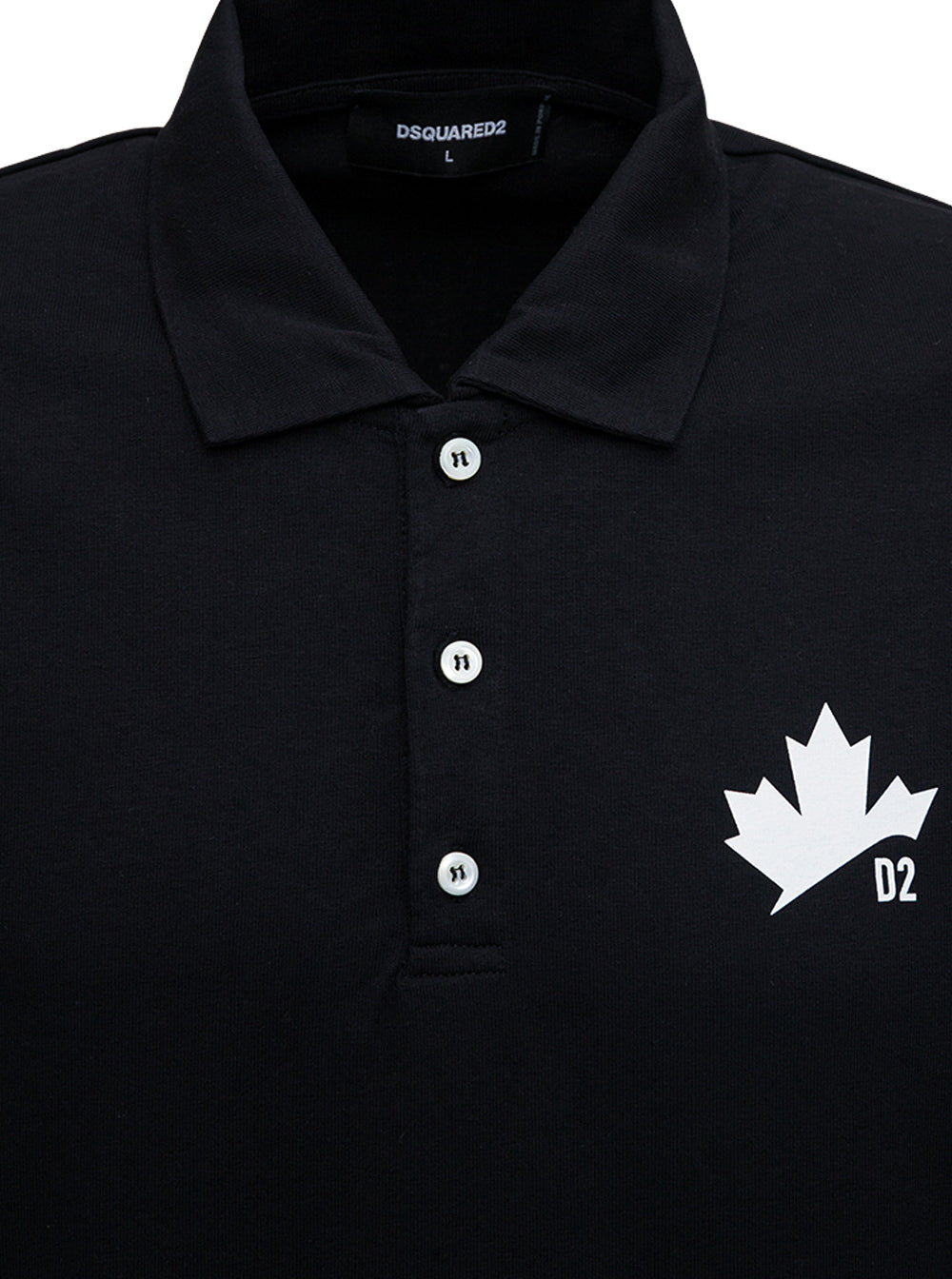 Long Sleeved Cotton Polo Shirt With Logo Print Black Jersey