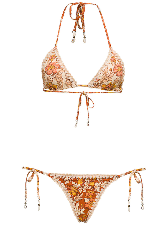 Andie Bikini With Floral Print Yellow Polyamide Elastane Beachwear