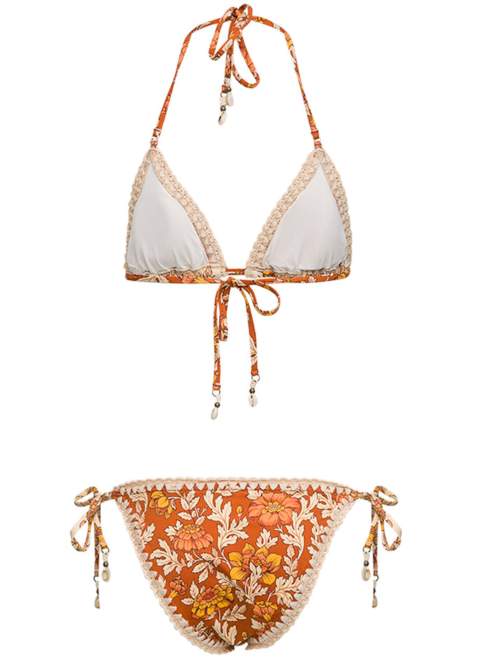 Andie Bikini With Floral Print Yellow Polyamide Elastane Beachwear
