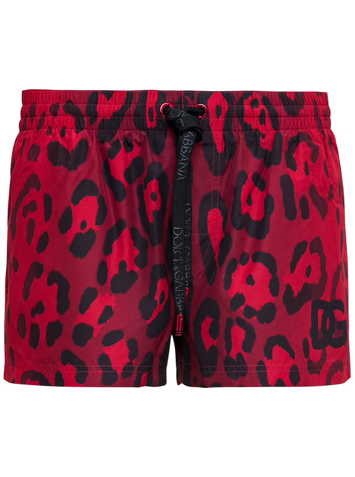 Animalier Swim Shorts Red Polyester. Beachwear