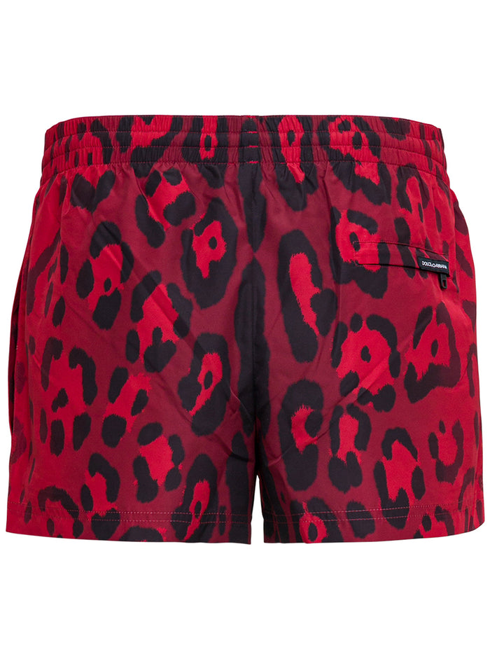 Animalier Swim Shorts Red Polyester. Beachwear