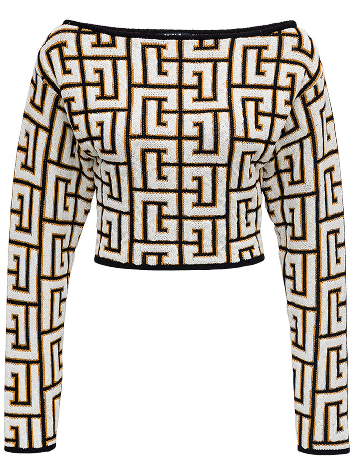 Monogram Boat Neck Sweater Beige Viscose Polyamide Cotton Jersey