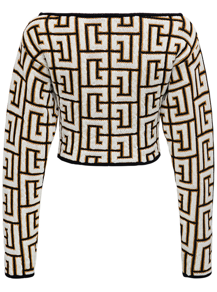 Monogram Boat Neck Sweater Beige Viscose Polyamide Cotton Jersey