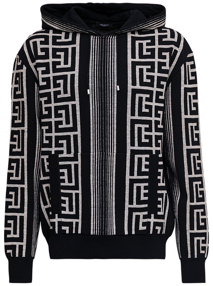 Merinos Wool Hoodie With Monogram Print Black Linen Polyamide Sweatshirts