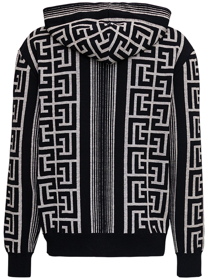 Merinos Wool Hoodie With Monogram Print Black Linen Polyamide Sweatshirts