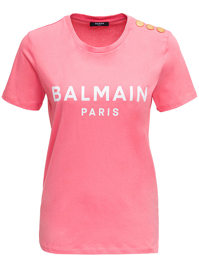 Pink Cotton T-Shirt With Logo Print Tshirts And Polo Shirts