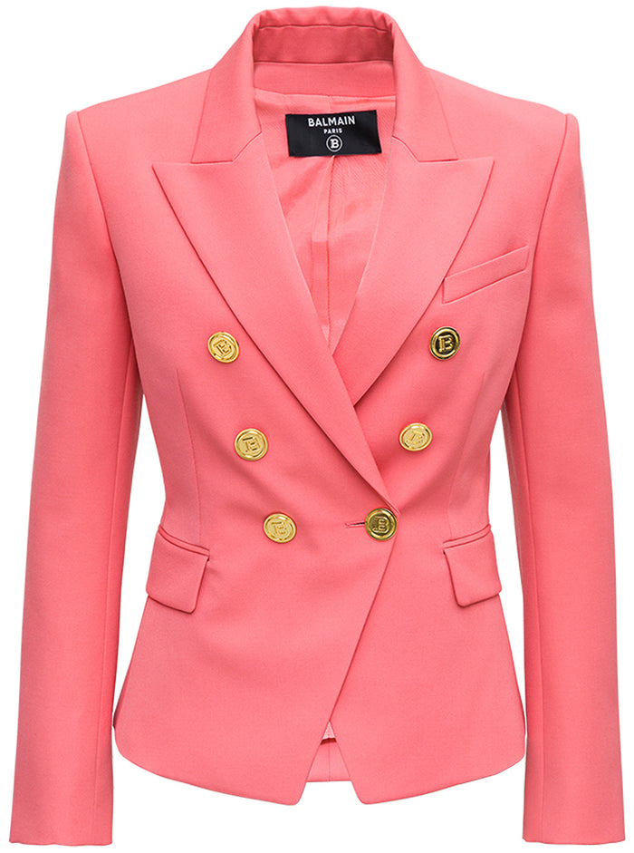 Double-Breasted Pink Wool Blazer Blazers