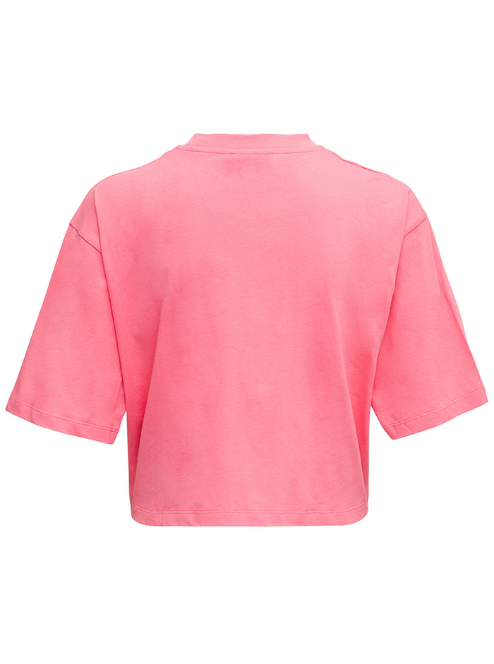 Pink Cotton Cropped T-Shirt With Logo Print Tshirts And Polo Shirts