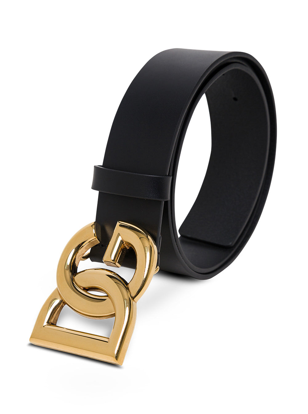 Black Leather Belt With Logo Buckle Calf