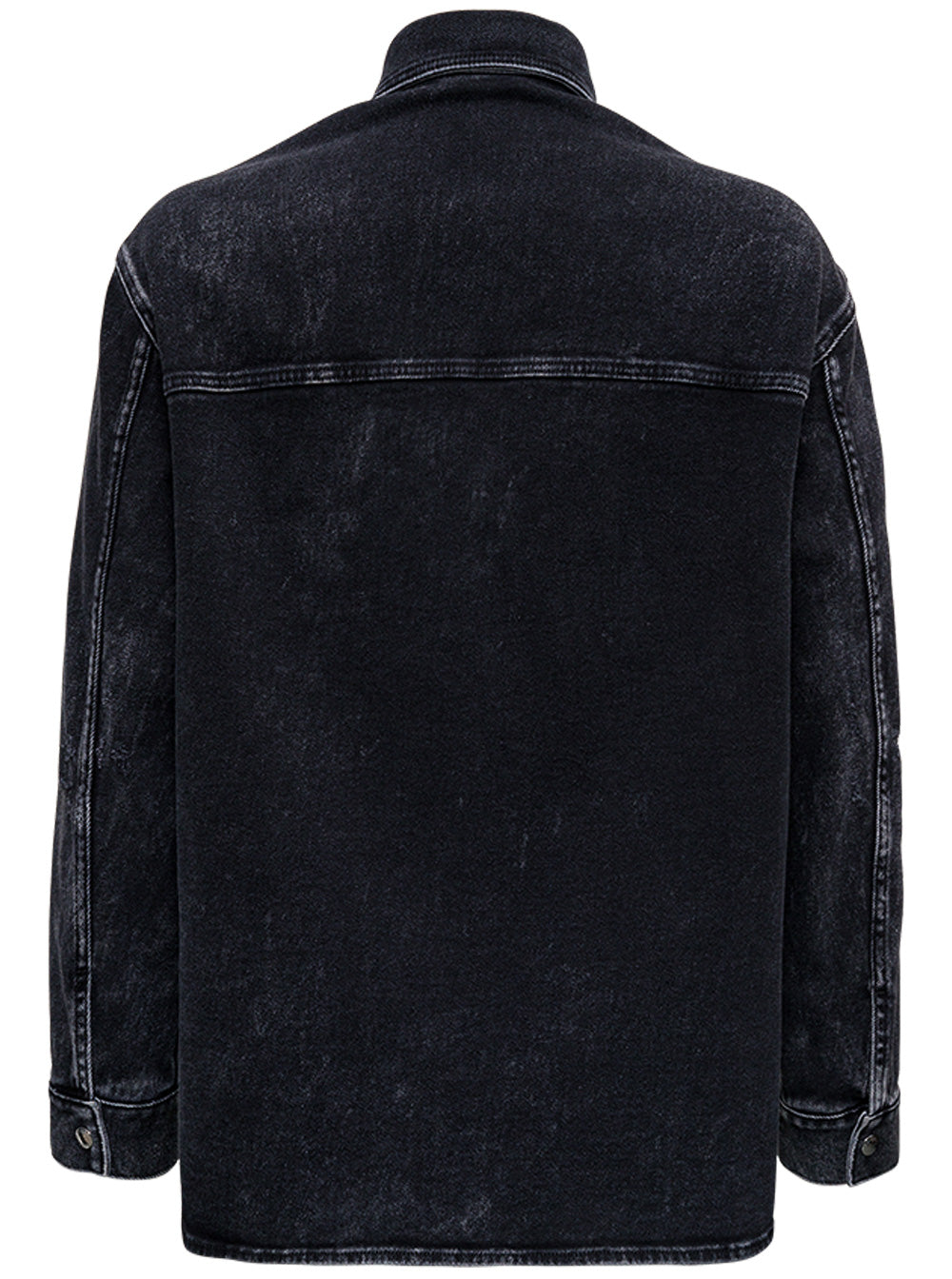 Grey Denim Shirt With Logo Black Cotton Elastane And Blouses