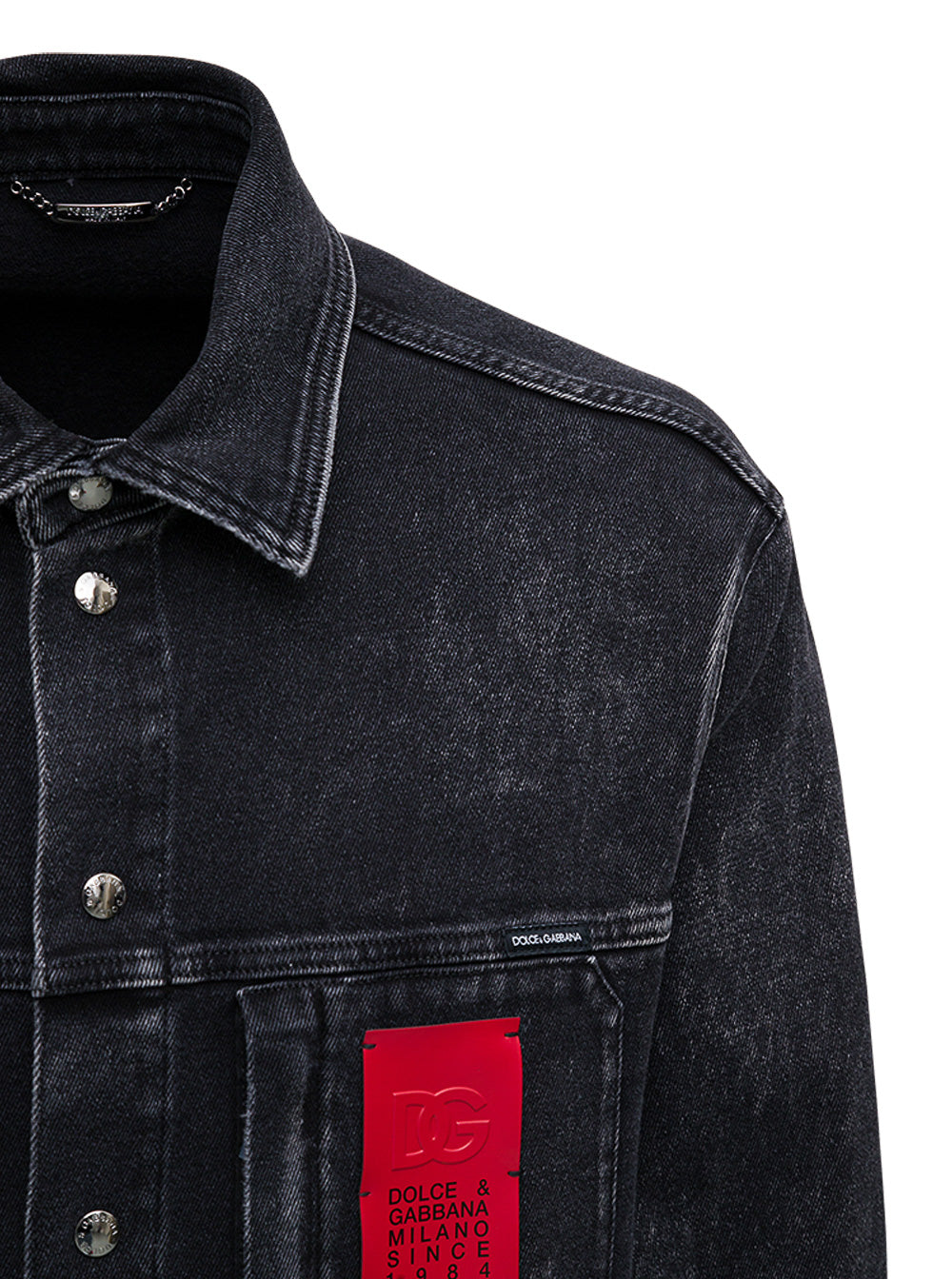 Grey Denim Shirt With Logo Black Cotton Elastane And Blouses