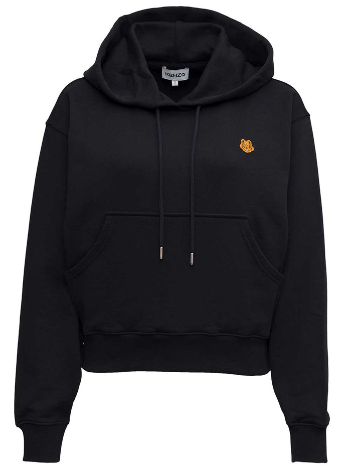 Black Cotton Hoodie With Logo Patch Sweatshirts