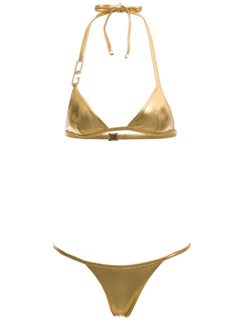 Gold Colored Bikini With Dg Logo Metallic Polyester Elastane Beachwear