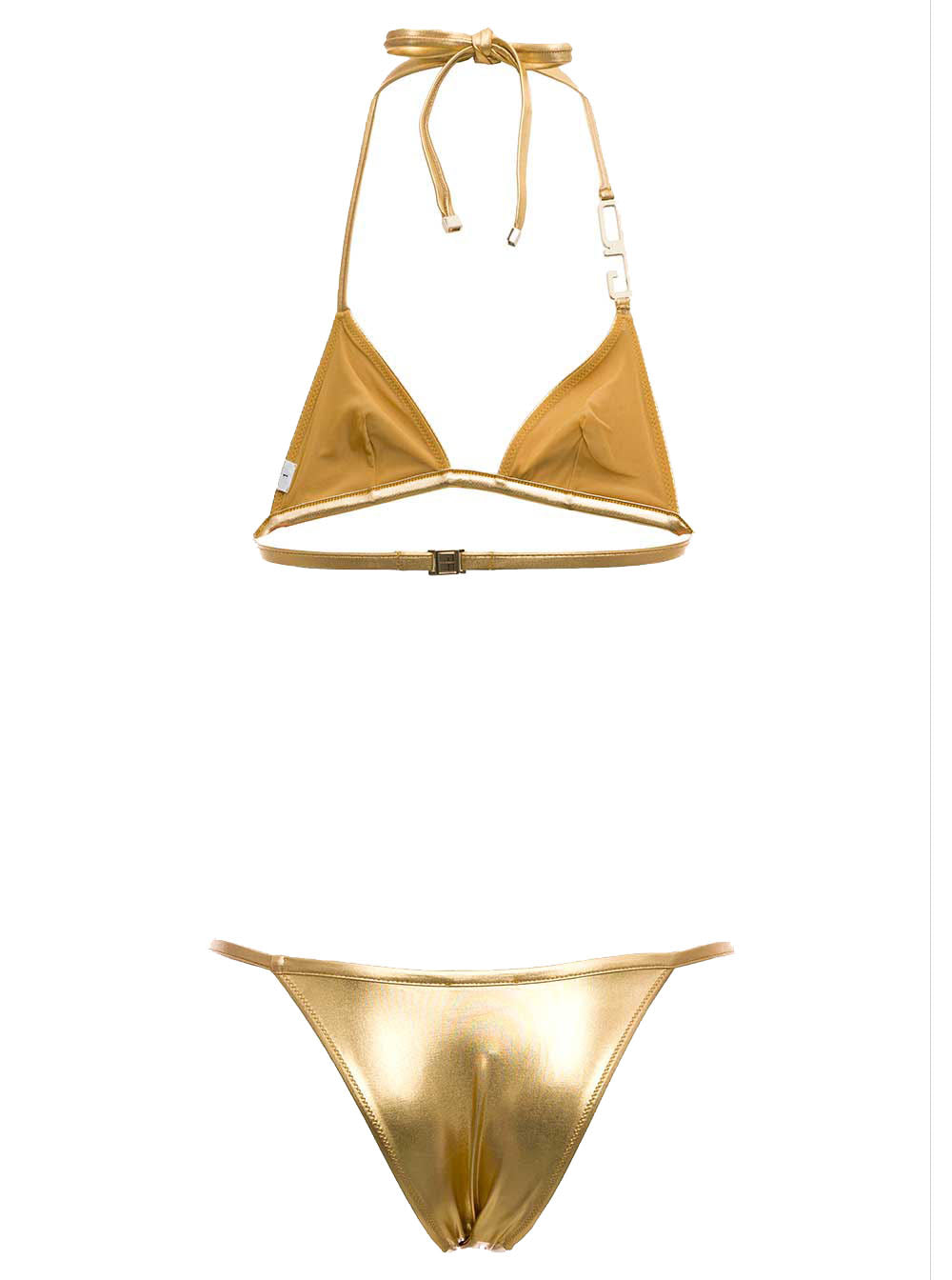 Gold Colored Bikini With Dg Logo Metallic Polyester Elastane Beachwear