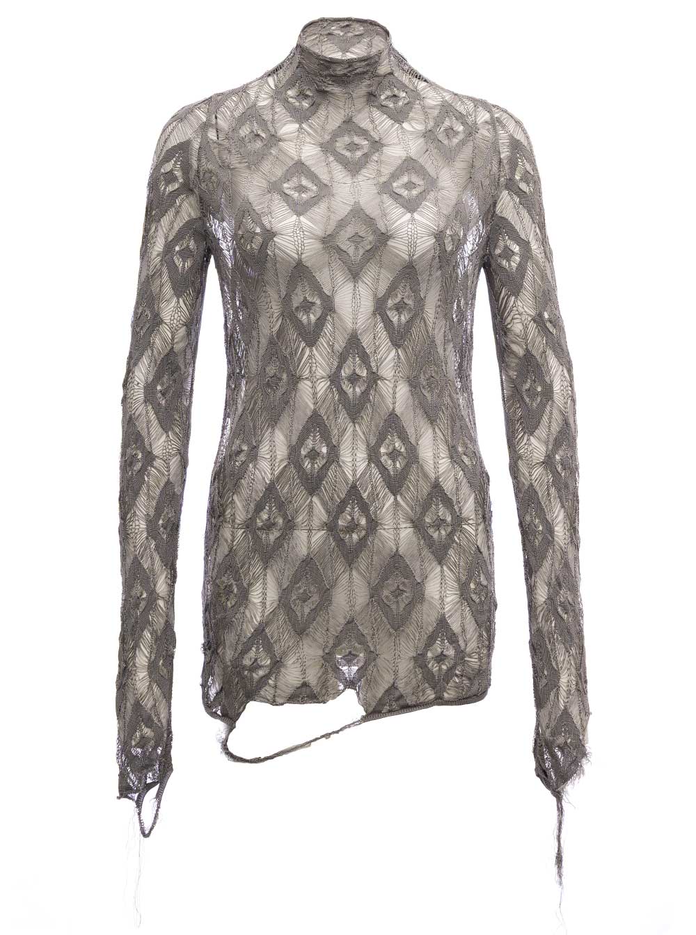 Grey Gauge Lace Long-Sleeved Shirt Viscose Jersey
