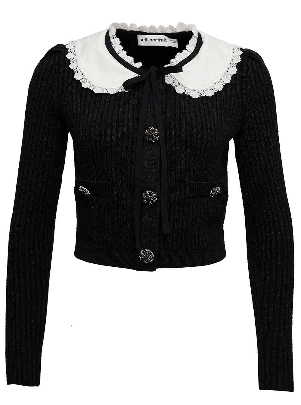 Black Wool And Cotton Lurex Cardigan Metallic Jersey