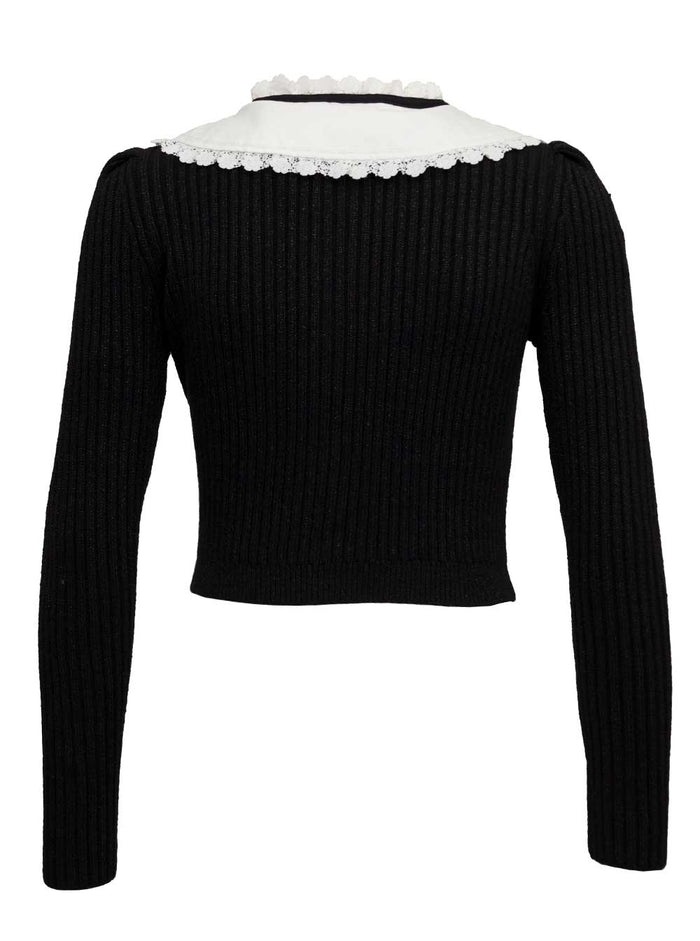 Black Wool And Cotton Lurex Cardigan Metallic Jersey