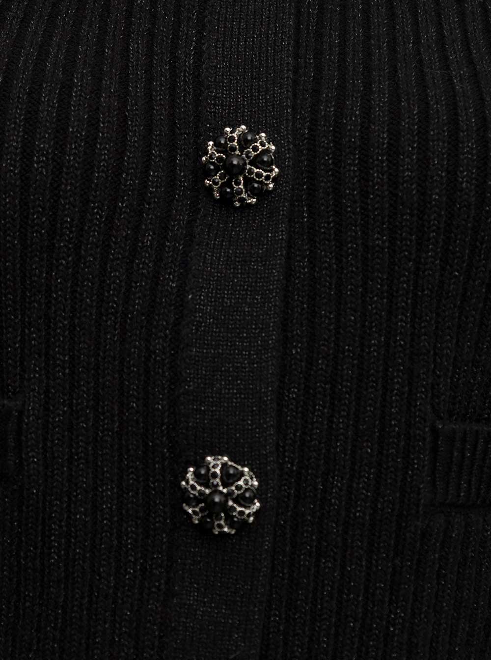 Black Wool And Cotton Lurex Cardigan Metallic Jersey