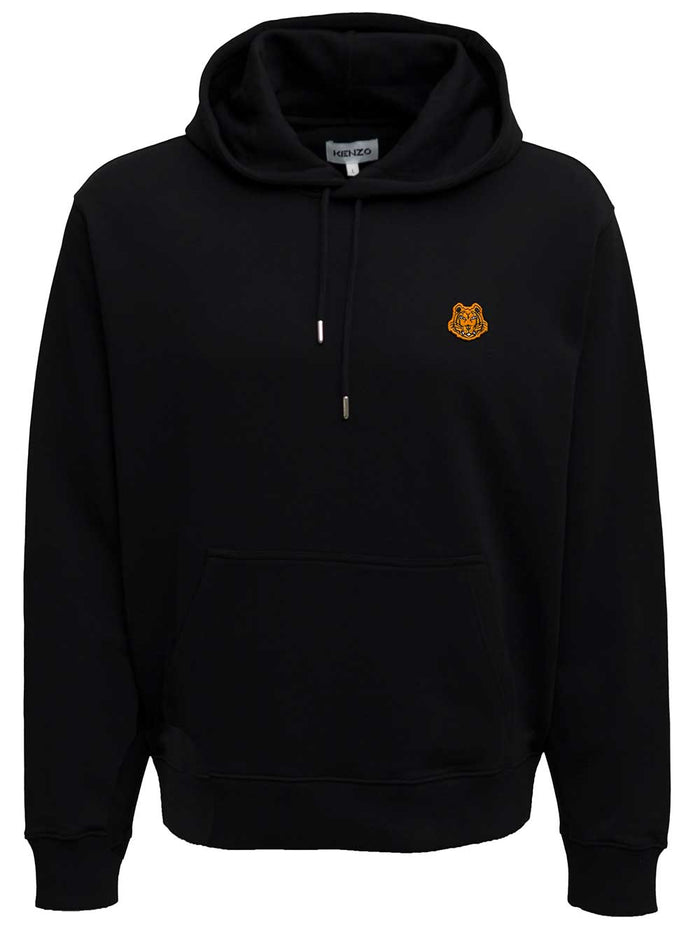 Black Jersey Hoddie With Logo Patch Cotton Sweatshirts