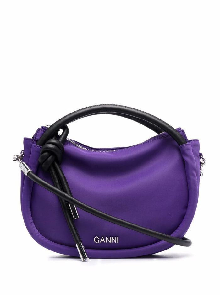 Purple Shoulder Bag With Logo Violet Recycled Polyamide Cow Crossbody