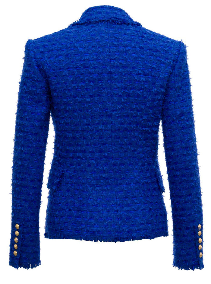 Double-Breasted Blue Wool Tweed Blazer Blu Cotton Polyamide Viscose Blazers