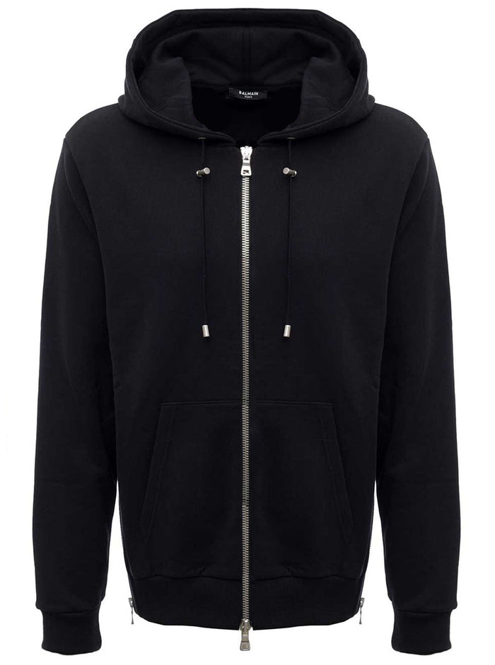 Black Cotton Hoodie With Logo Print Sweatshirts