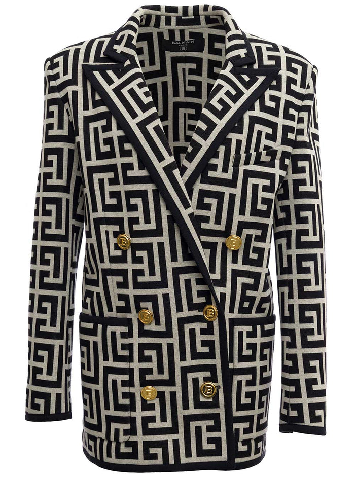 Monogram Jersey Double-Breasted Blazer Black Cotton Blazers