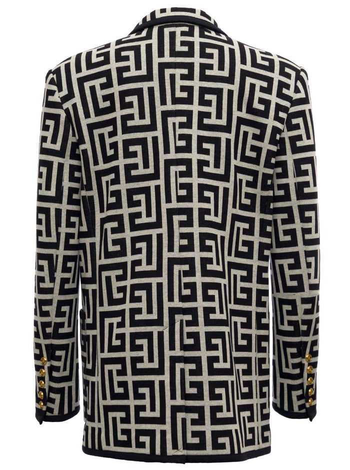 Monogram Jersey Double-Breasted Blazer Black Cotton Blazers