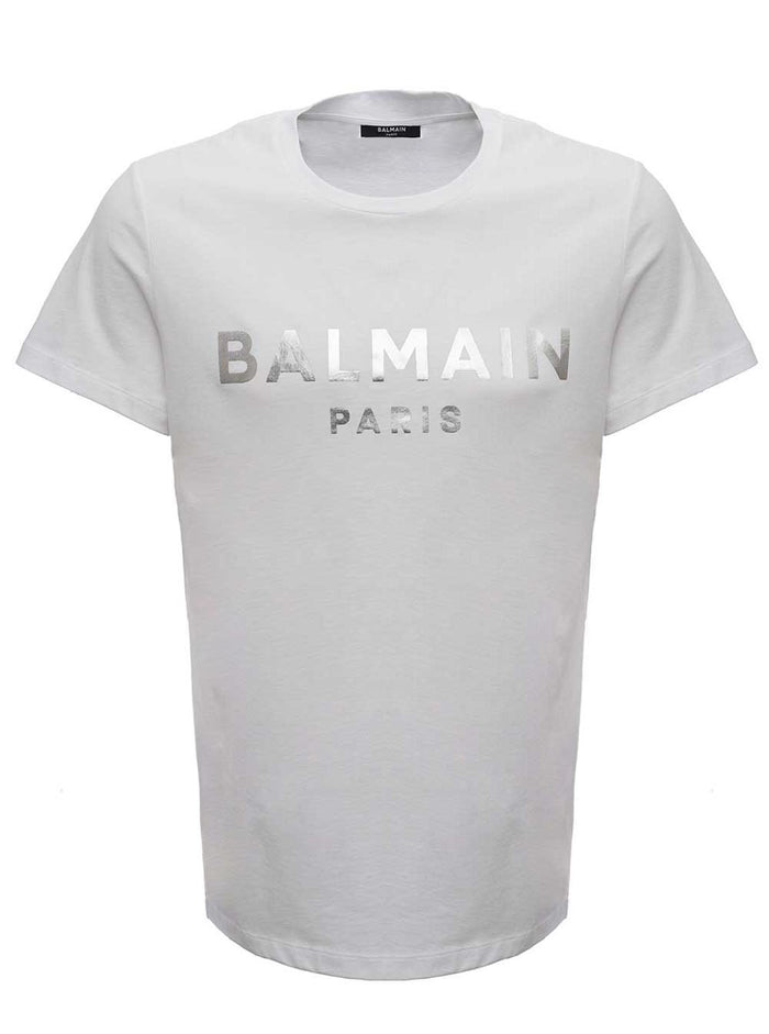 White Cotton T-Shirt With Metallic Logo Print Tshirts And Polo Shirts