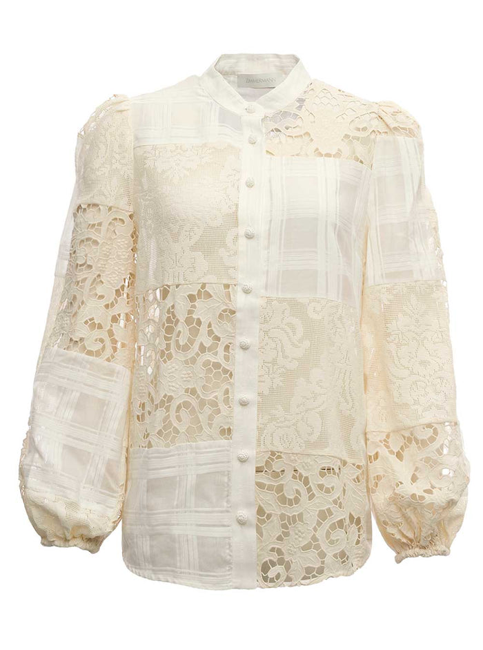 Andie Patch Cotton Blend Shirt White Polyester Silk And Blouses