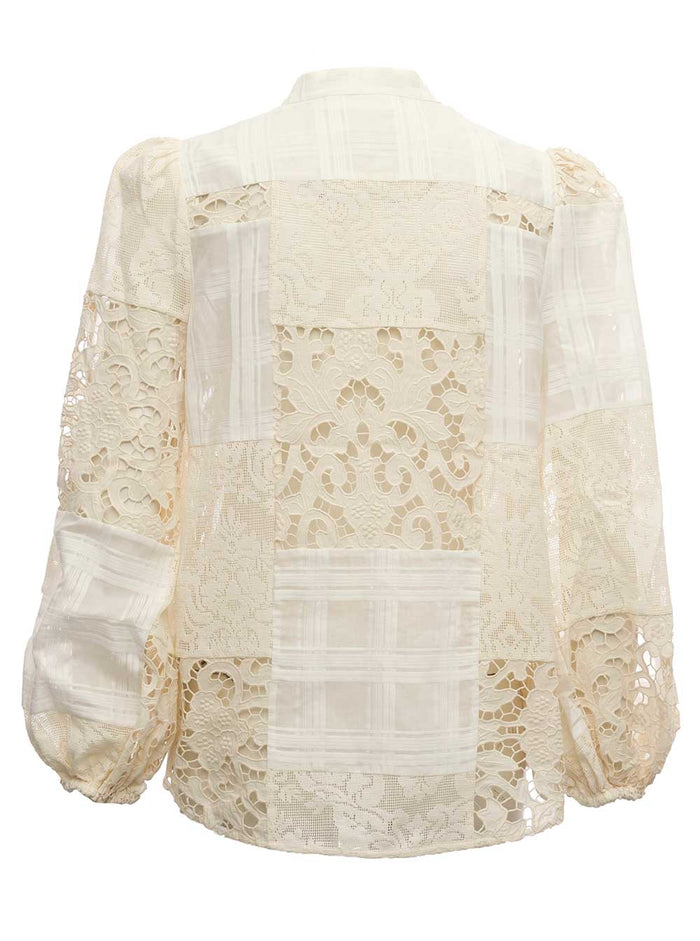 Andie Patch Cotton Blend Shirt White Polyester Silk And Blouses
