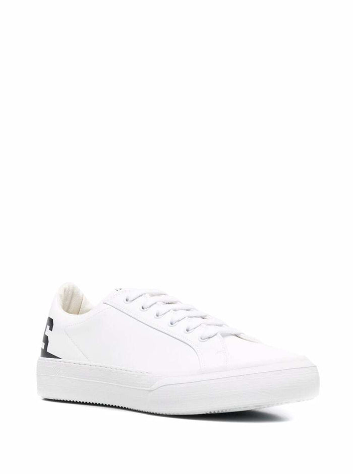 White Leatheret Sneakers With Back Logo Print Calf