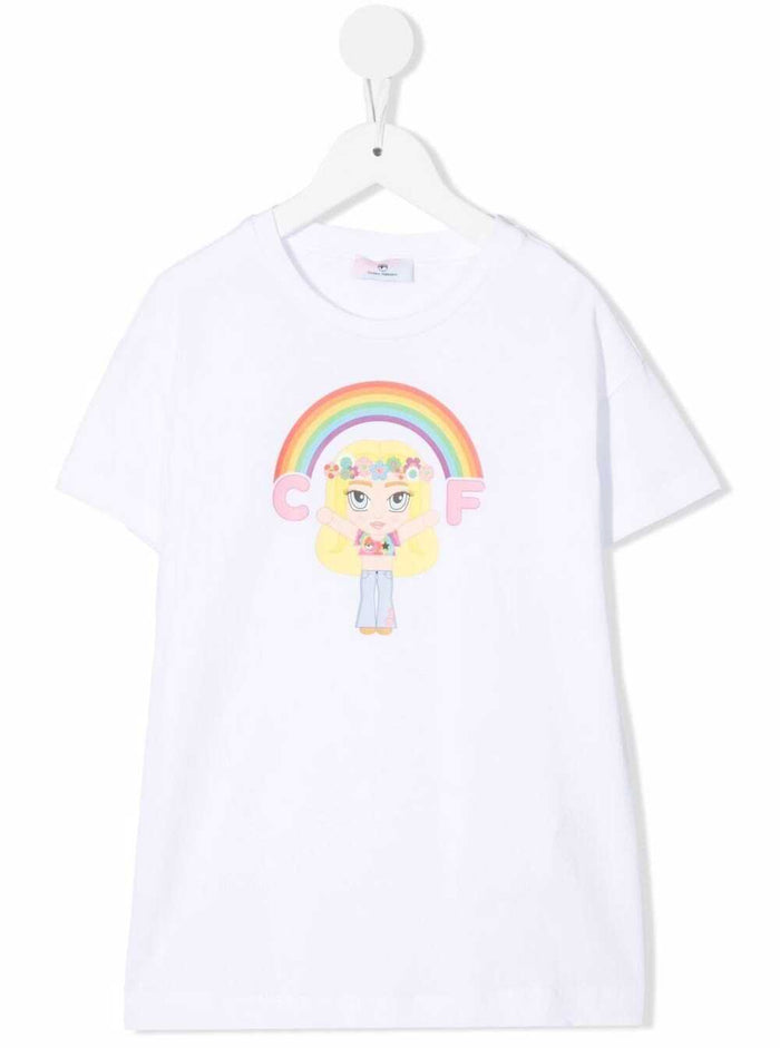 White Cotton T-Shirt With Mascot Print Tshirts And Polo Shirts