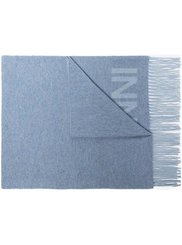 Light Blue Wool Scarf With Logo Recycled Scarfs And Foulards