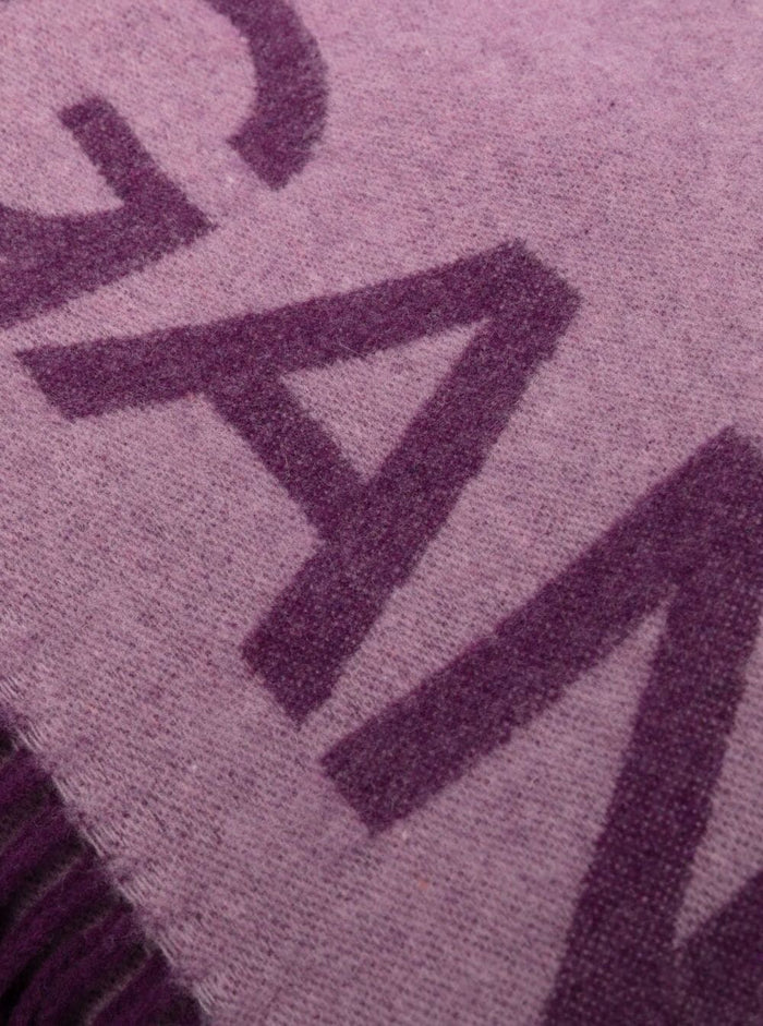 Purple Wool Scarf With Logo Print Pink Recycled Scarfs And Foulards