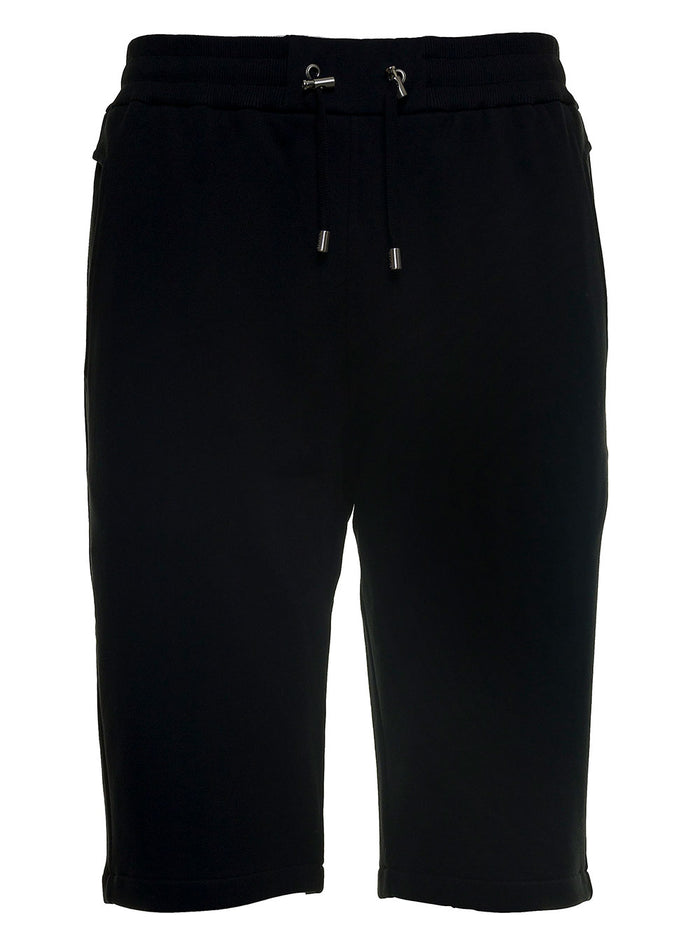 Black Cotton Bermuda Shorts With Logo And