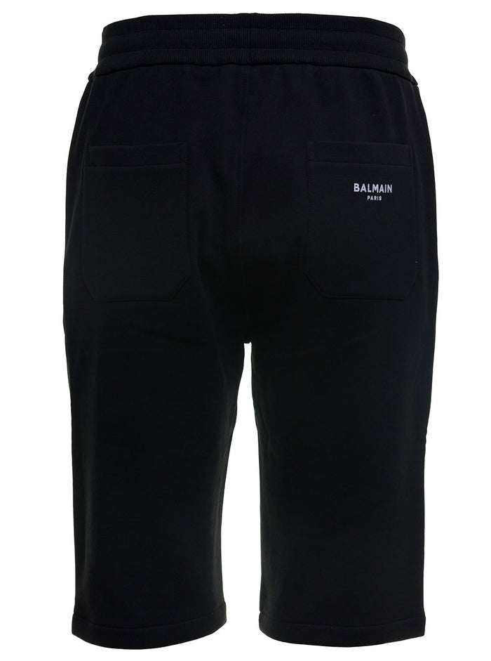 Black Cotton Bermuda Shorts With Logo And