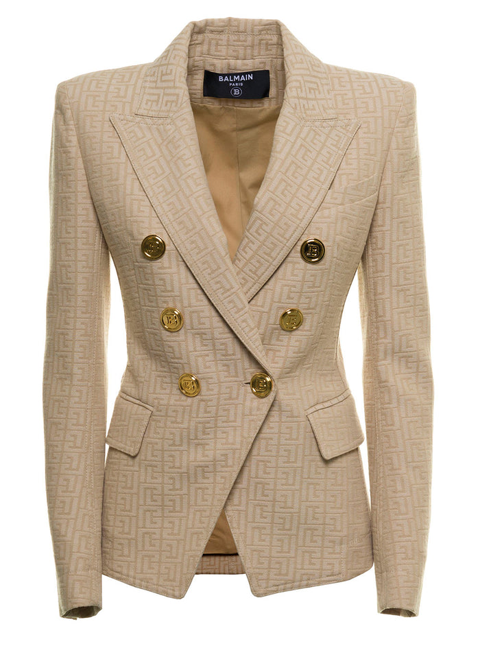 Beige Monogram Jacquard Cotton Blazer Blazers