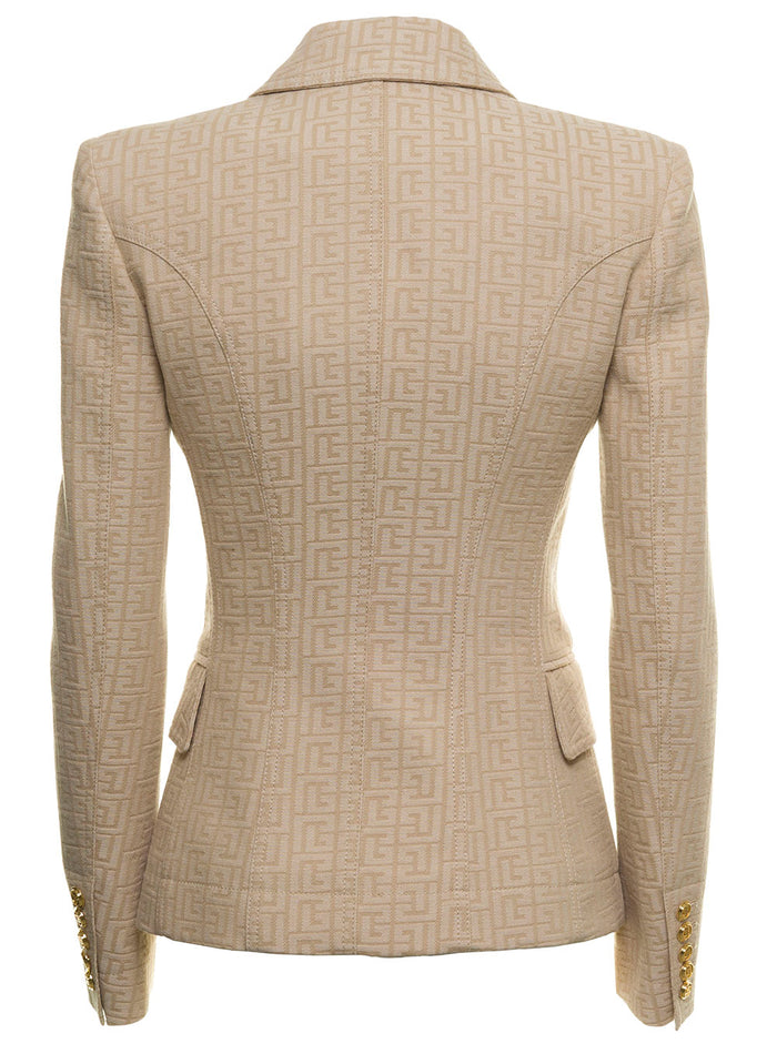 Beige Monogram Jacquard Cotton Blazer Blazers