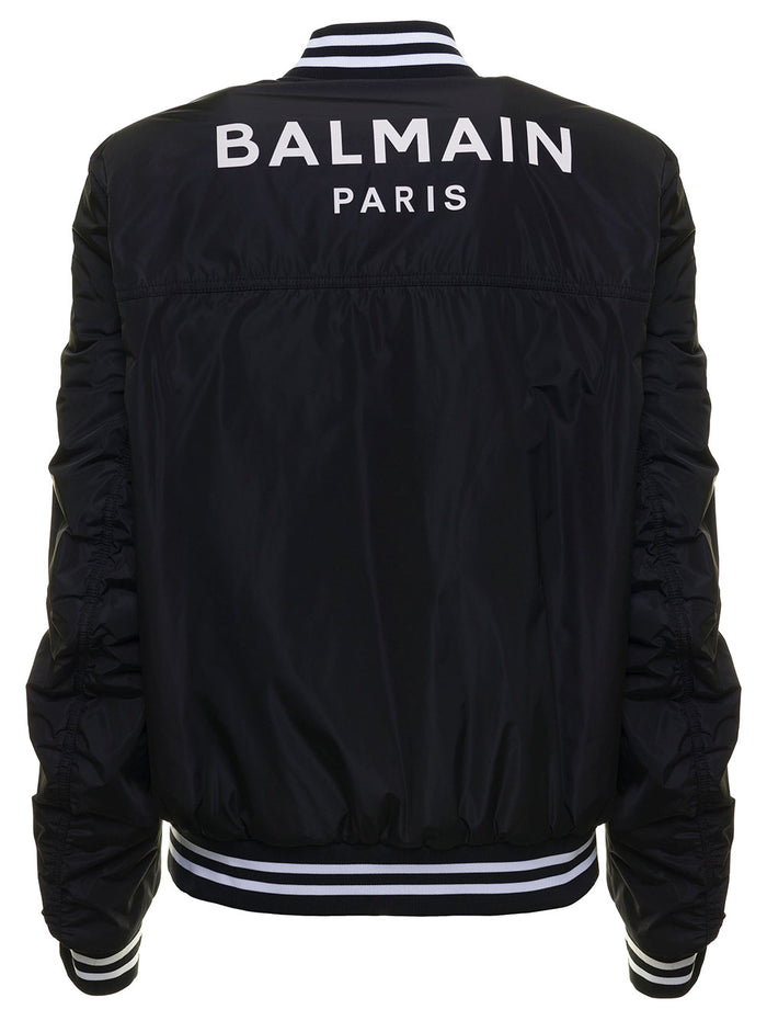 Black Nylon Jacket With Oblique Zip Polyester