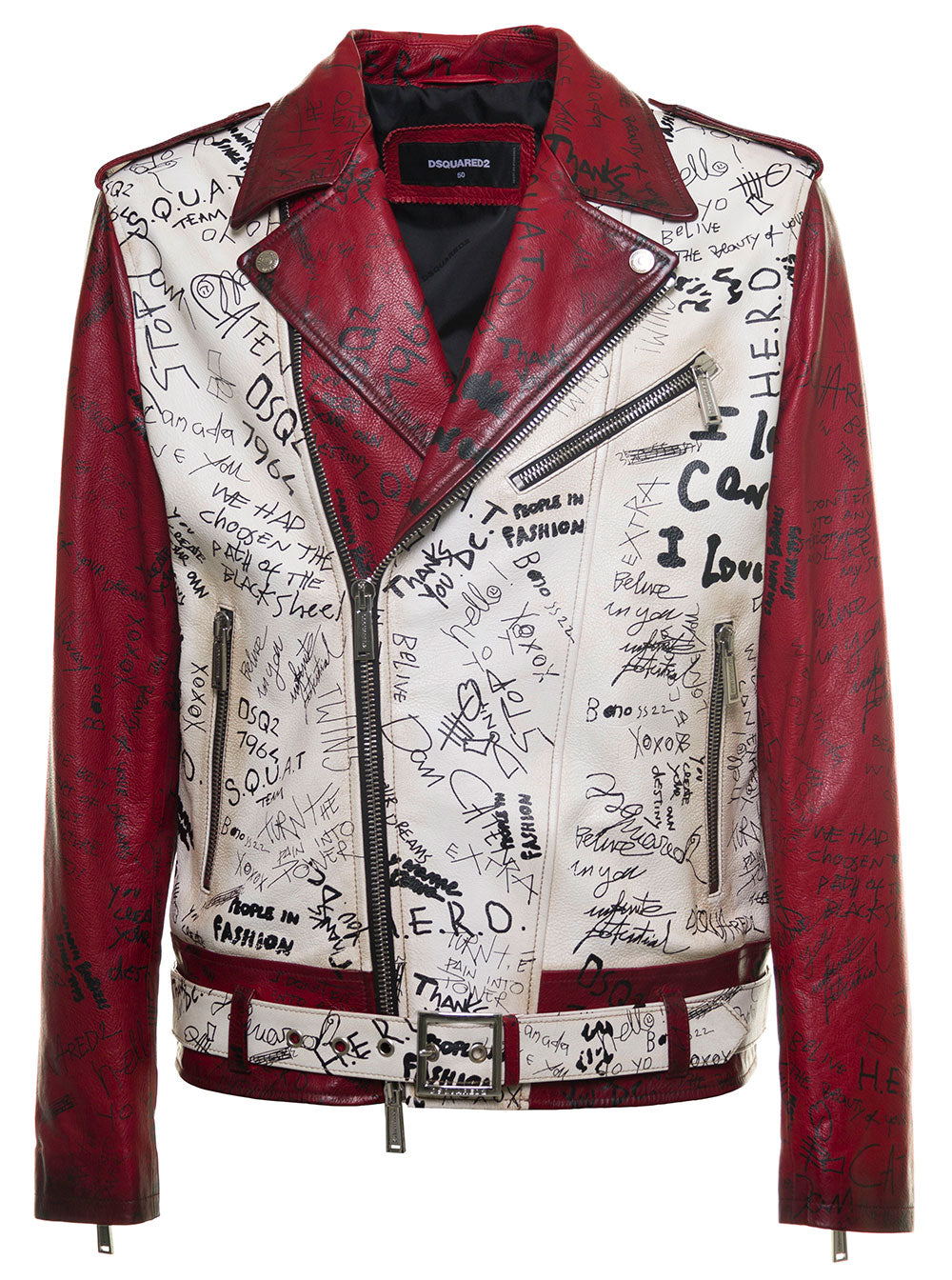 Red Doodle Fl Leather Jacket Pbv