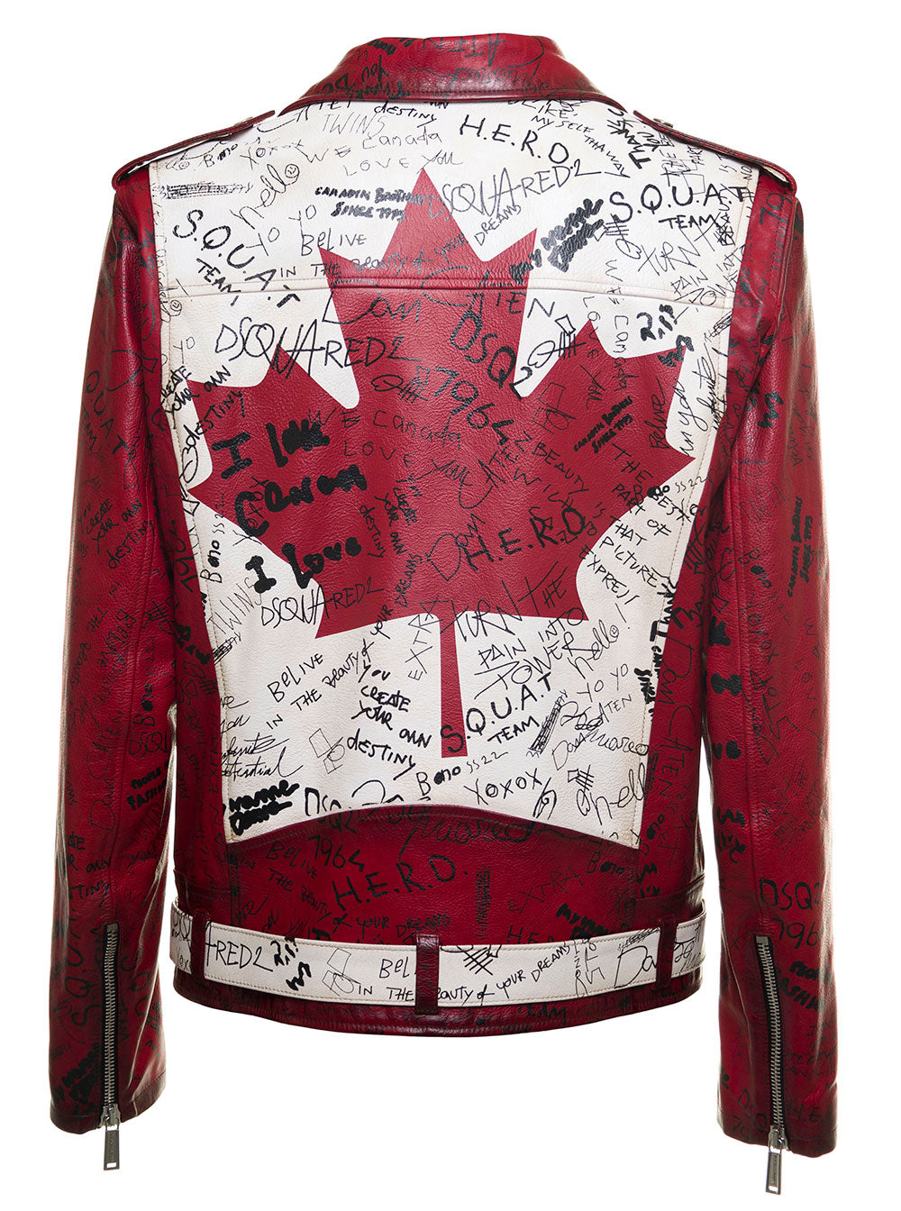 Red Doodle Fl Leather Jacket Pbv