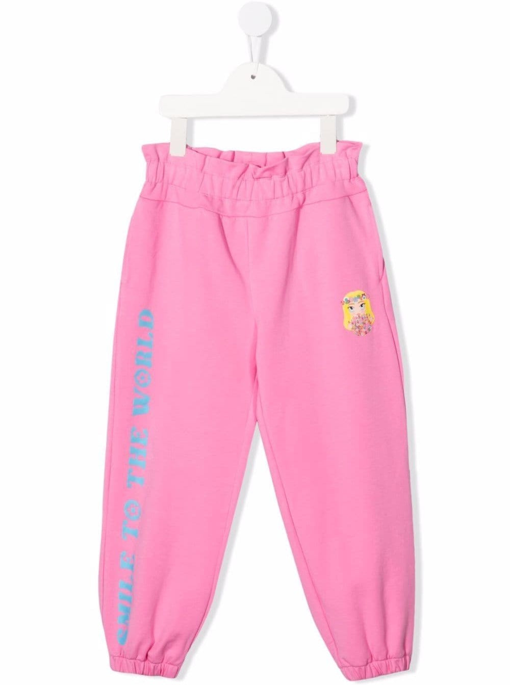 Pink Cotton Jogger With Mascotte Print Elastane Trousers