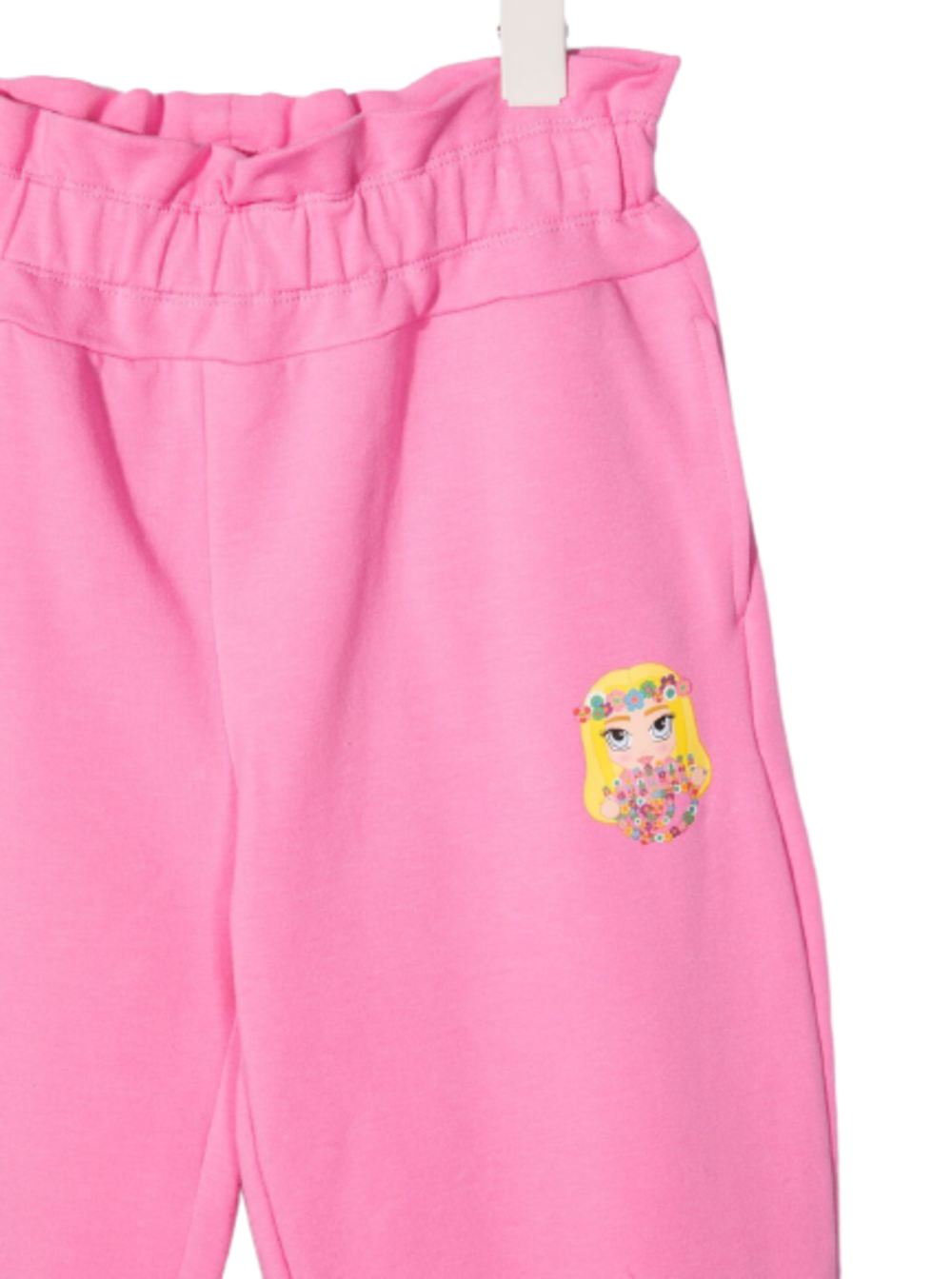 Pink Cotton Jogger With Mascotte Print Elastane Trousers