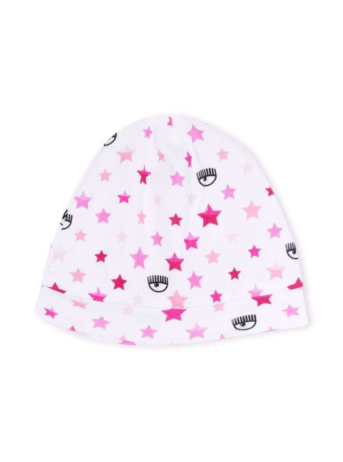 Cotton Cap With Stars Print White Hats And Gloves