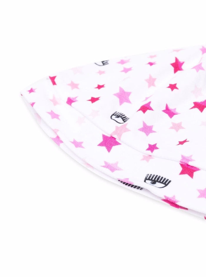 Cotton Cap With Stars Print White Hats And Gloves
