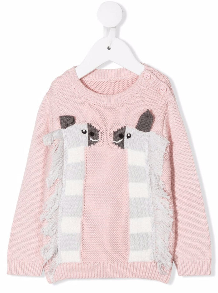 Pink Wool And Cotton Sweater With Lama Detail Jersey
