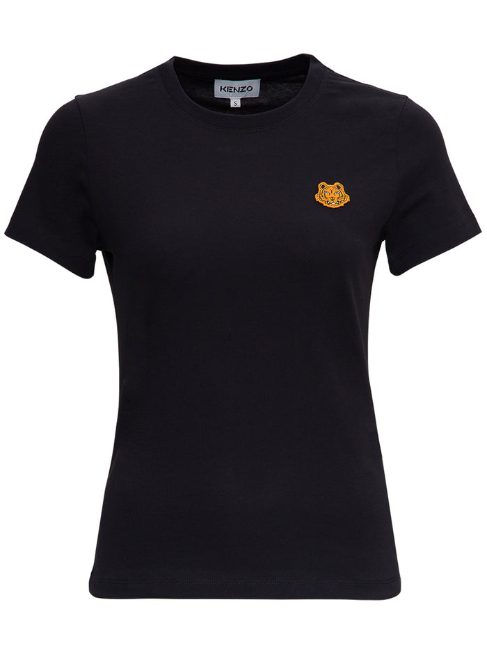 Cotton T-Shirt With Tiger Patch Black Tshirts And Polo Shirts